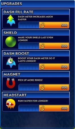 Sonic Dash中的升级选项会为玩家提供永久性增益效果