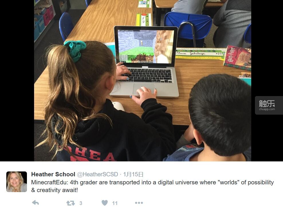 在官方推特里，他们每天都在转发学校使用MinecraftEdu的情况
