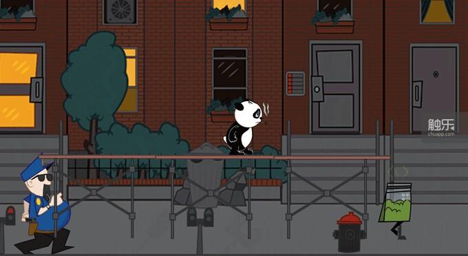 横版动作游戏，警察追熊猫，熊猫追前面的那一袋大麻
