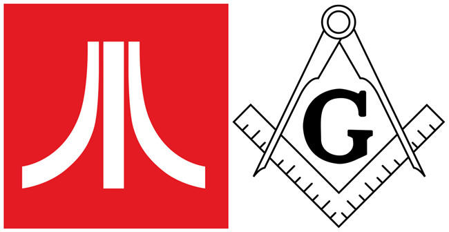 阴谋论者宣称Atari的Logo（左）就是共济会标志的抽象化